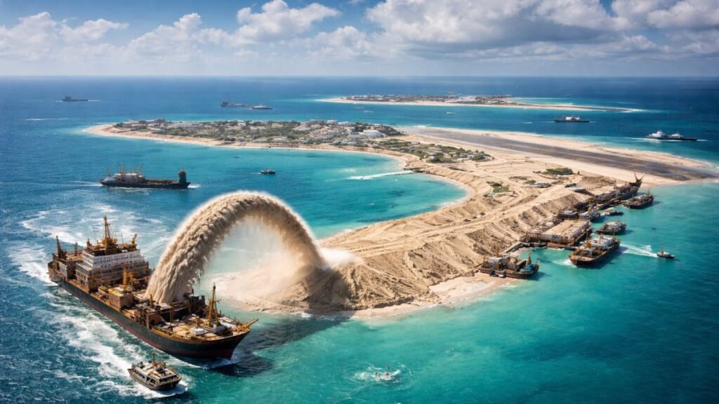 By dumping tonnes of sand into the ocean for more than 12 years, China has succeeded in creating entirely new islands from scratch