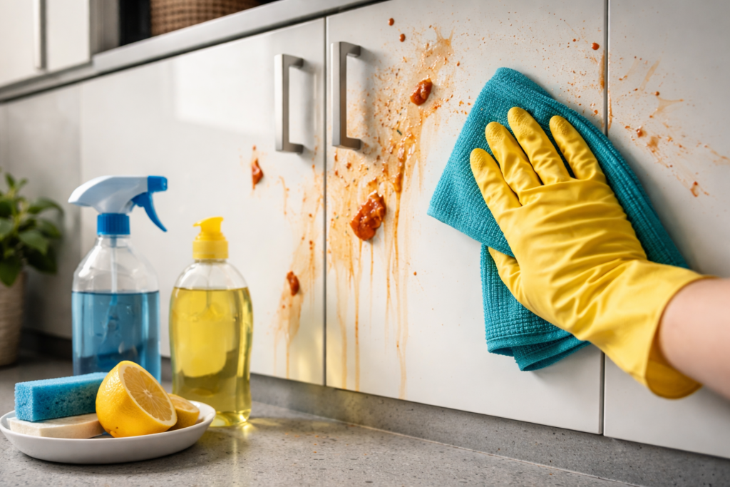 How to remove food splashes from cabinet doors easily