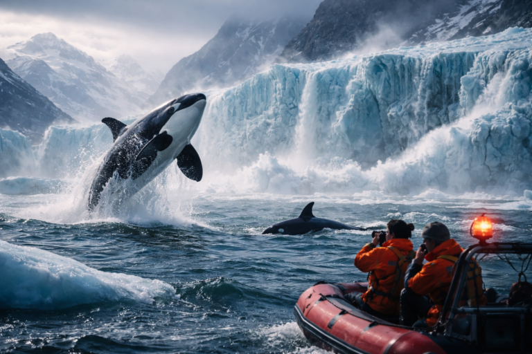 Emergency declared in Greenland as researchers spot orcas breaching dangerously close to rapidly melting ice shelves