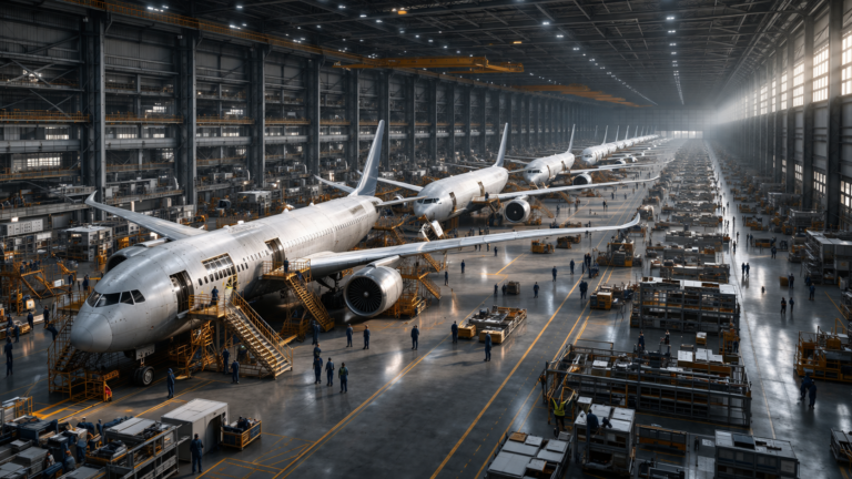 The world’s largest factory employs 30,000 people and can build eight jets at once