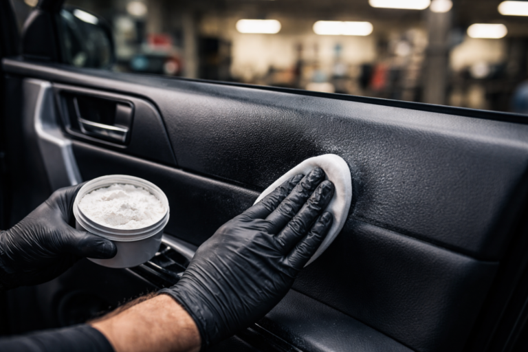 A simple pantry powder rubbed on car plastics restores a deep factory sheen that even surprises seasoned mechanics