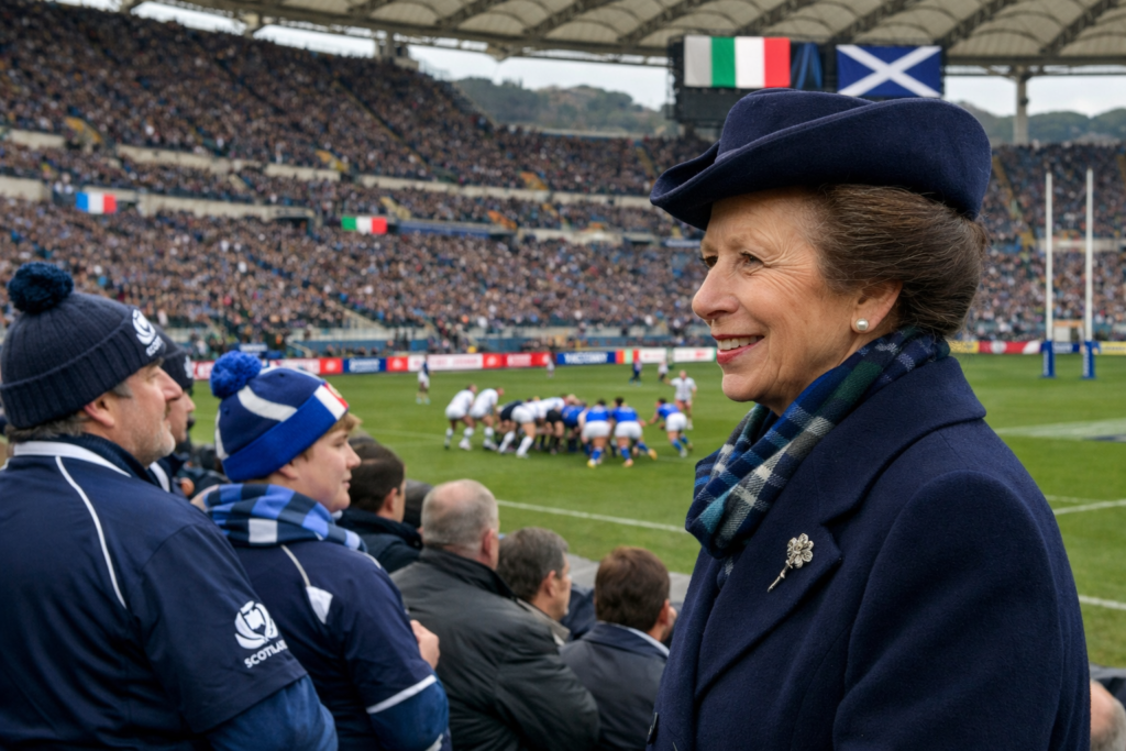 The Princess Royal, As Patron Of The Scottish Rugby Union, Will Attend Italy Vs Scotland International Rugby Match At Stadio Olimpico In Rome